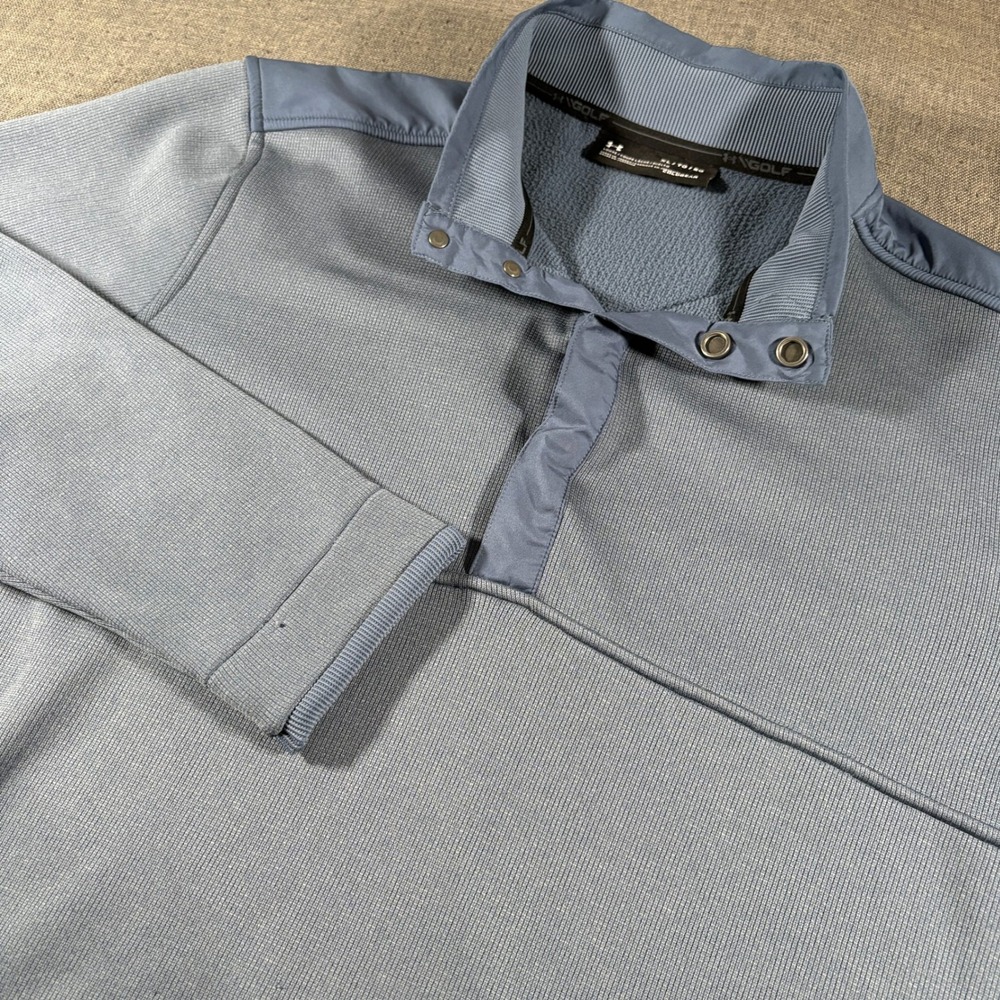 Under Armour Golf Pullover Mens XL Blue‎ ColdGear Ribbed Snap Mock Neck UM1299